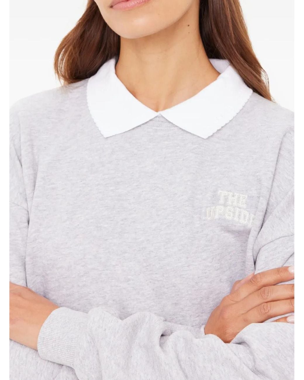 The Upside White Pascal Collared Crew-Neck Sweater