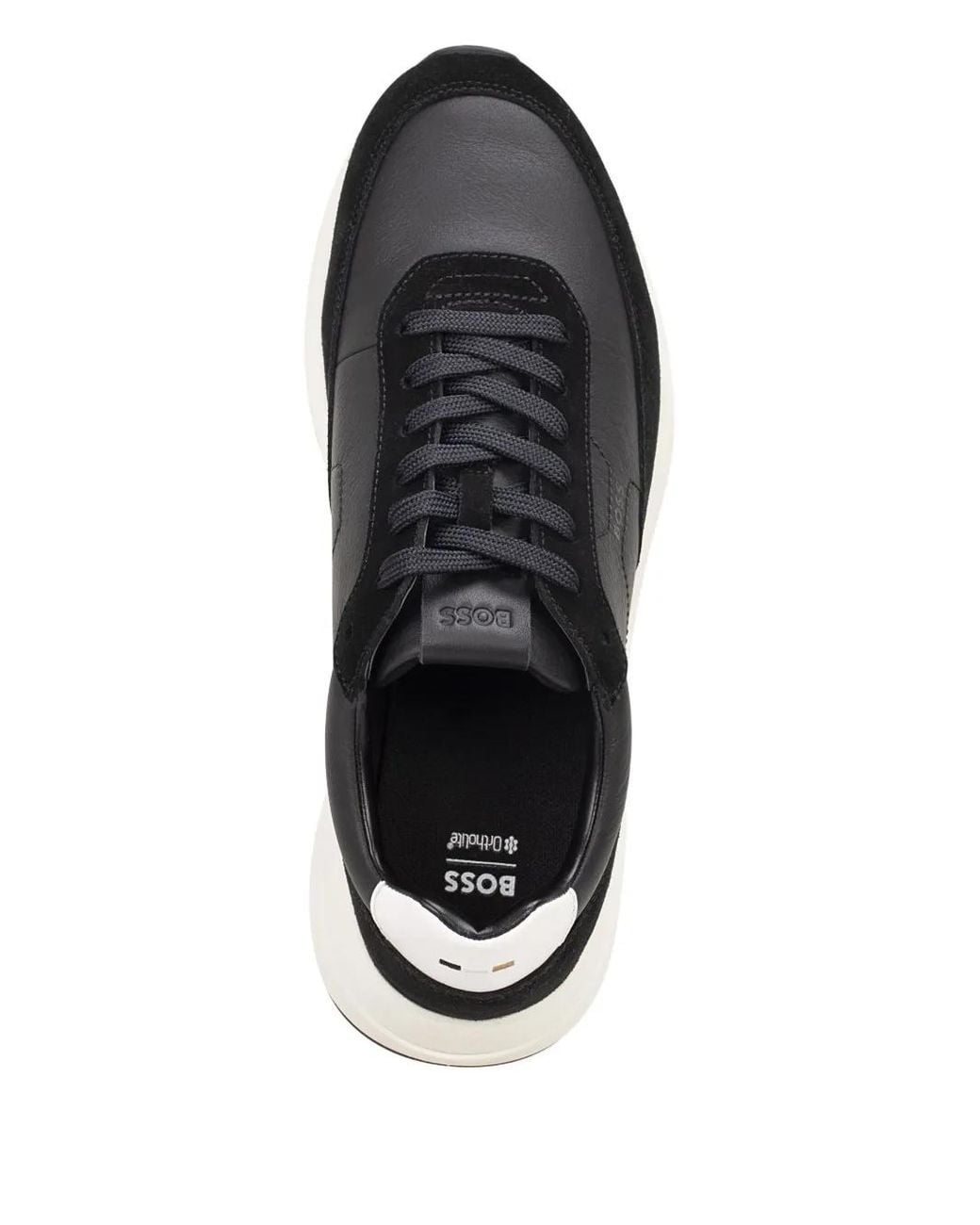 BOSS Panelled Leather Sneakers in Black for Men | Lyst
