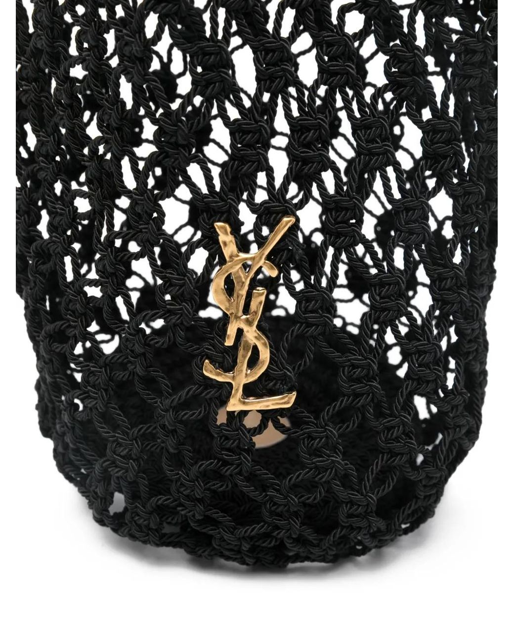Saint Laurent Black Crochet Large Bucket Bag