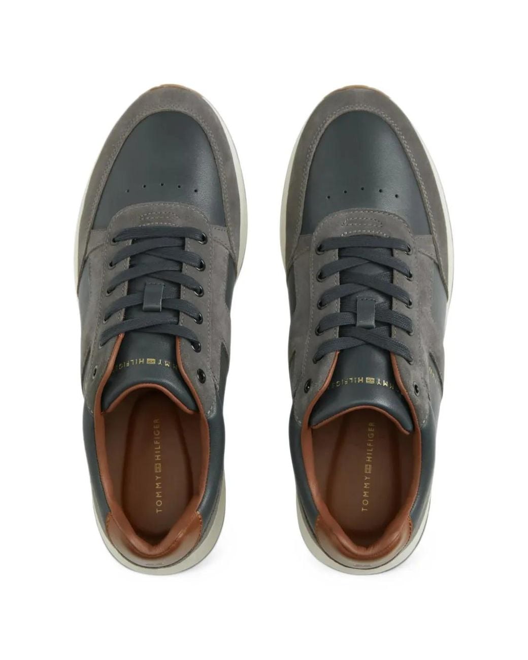 Tommy Hilfiger Blue Leather Mixed Texture Trainers for men
