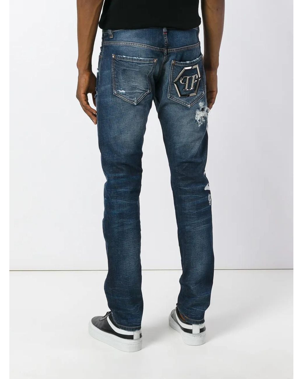 Jean Slim À Effet Usé Philipp Plein pour homme en coloris Blue