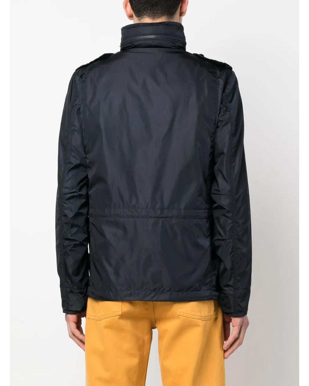 Aspesi Black Concealed-Hood Waterproof Windbreaker for men