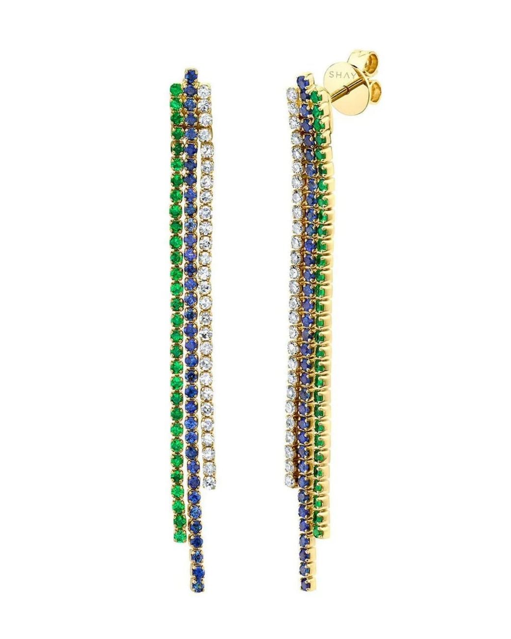 SHAY Metallic 18Kt Triple Thread Multi-Stone Earrings