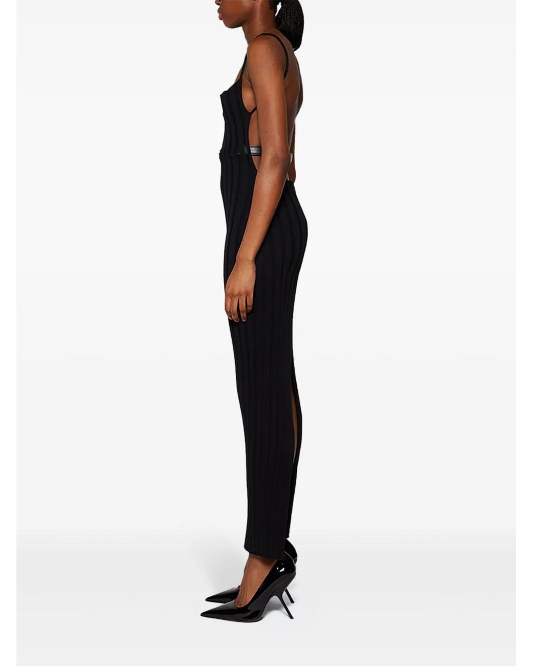 Alexander Wang Black Belted Ribbed-Knit Dress