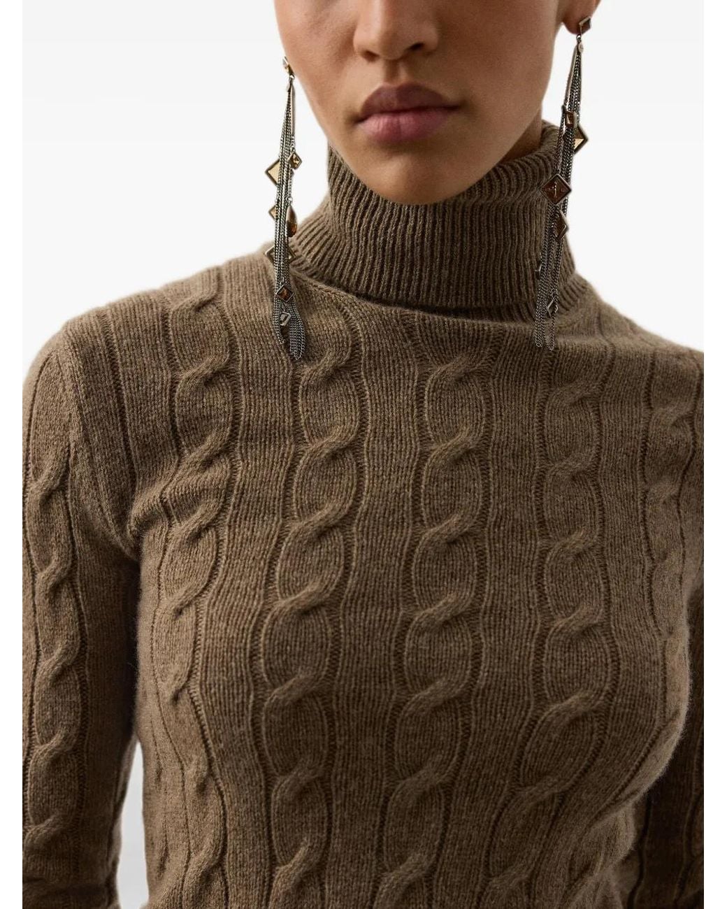 Ralph Lauren Brown Cable-Knit Cashmere Sweater