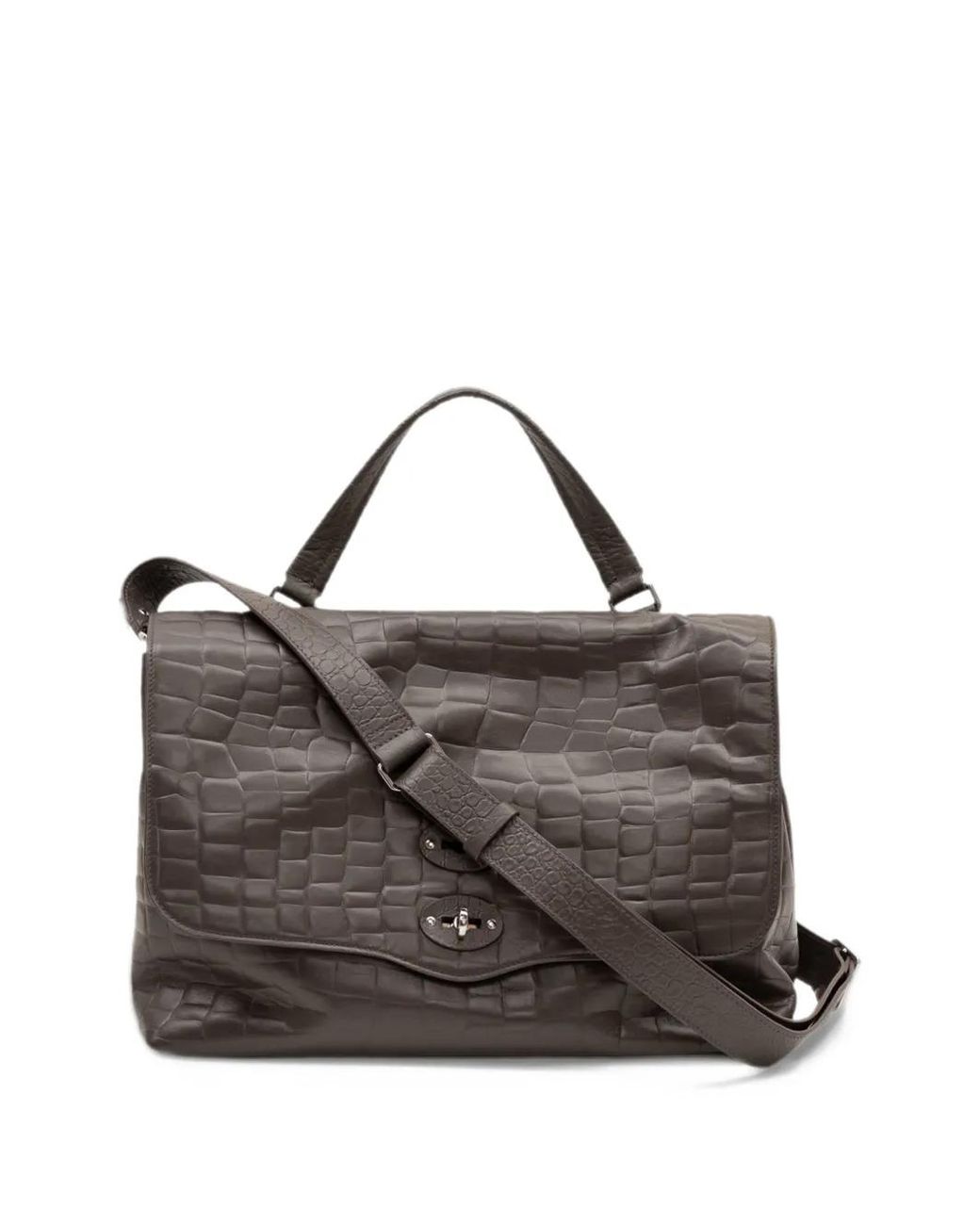 Zanellato Brown Postina Croc-Effect Tote Bag