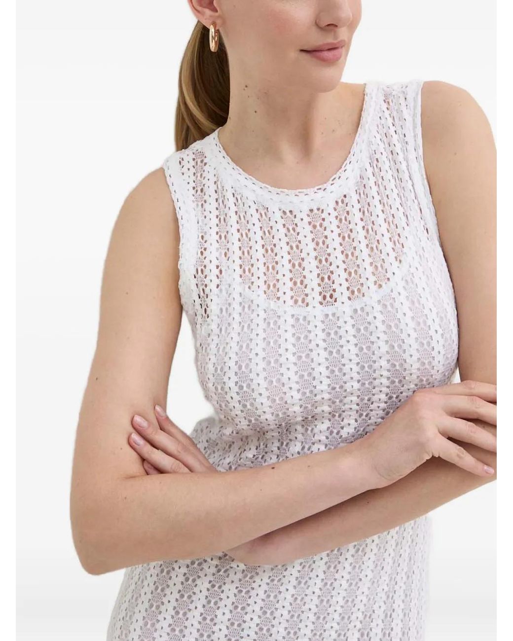 Pinko White Openwork Sleeveless Midi Dress