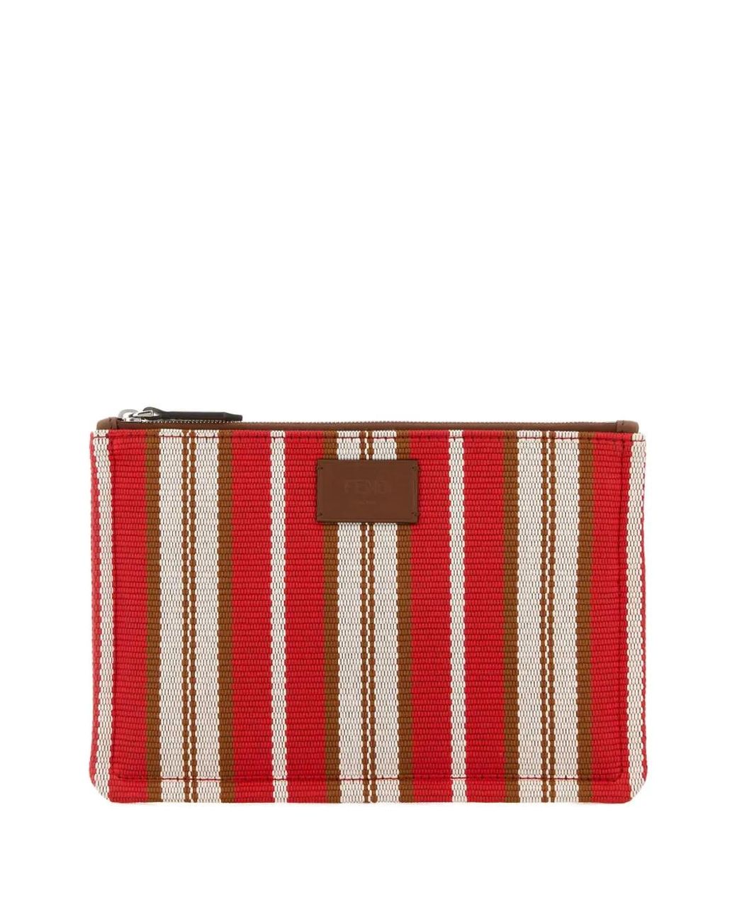 Fendi Red Small Striped Canvas Clutch for men