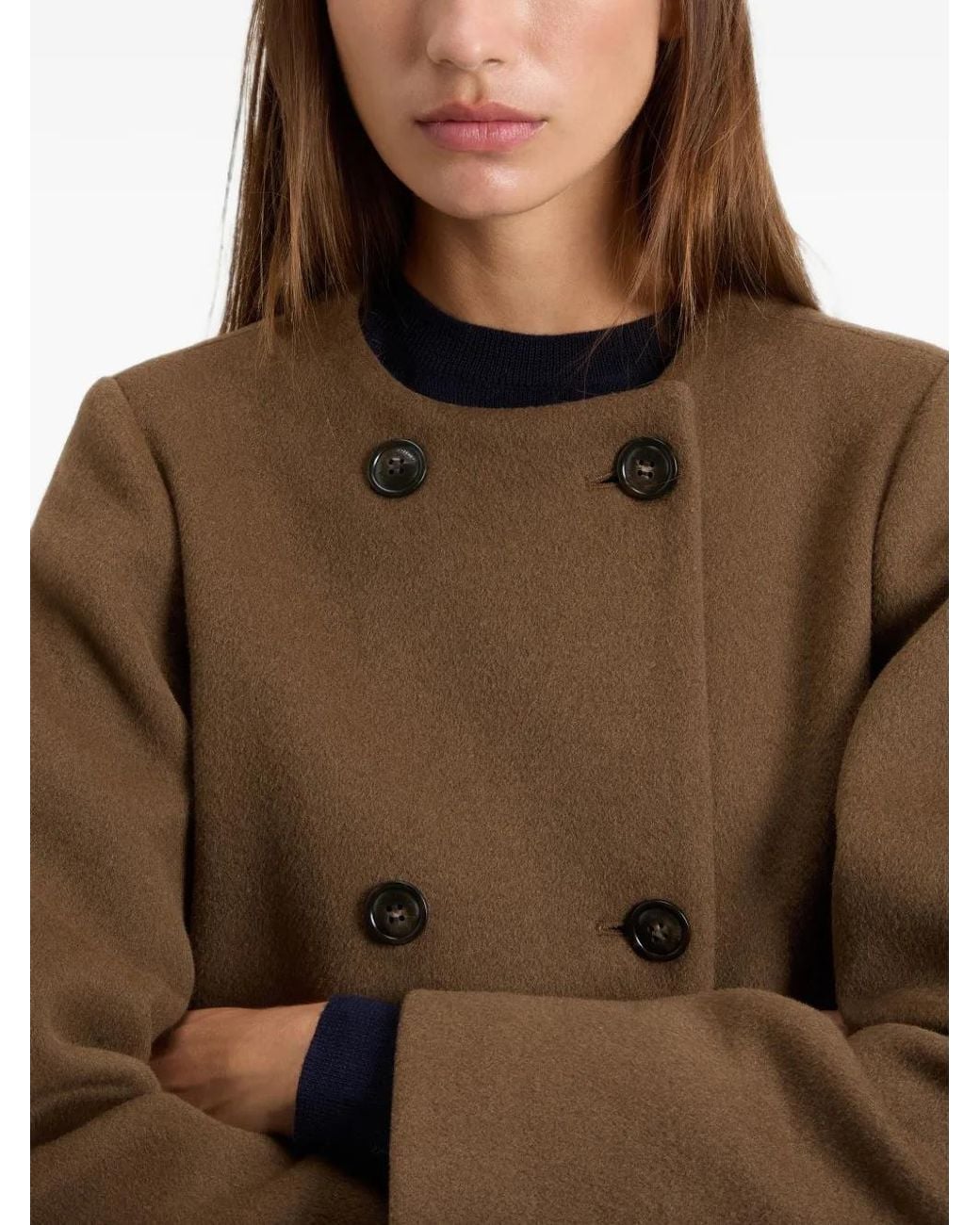 Woolrich Brown Double-Breasted Hooded Coat