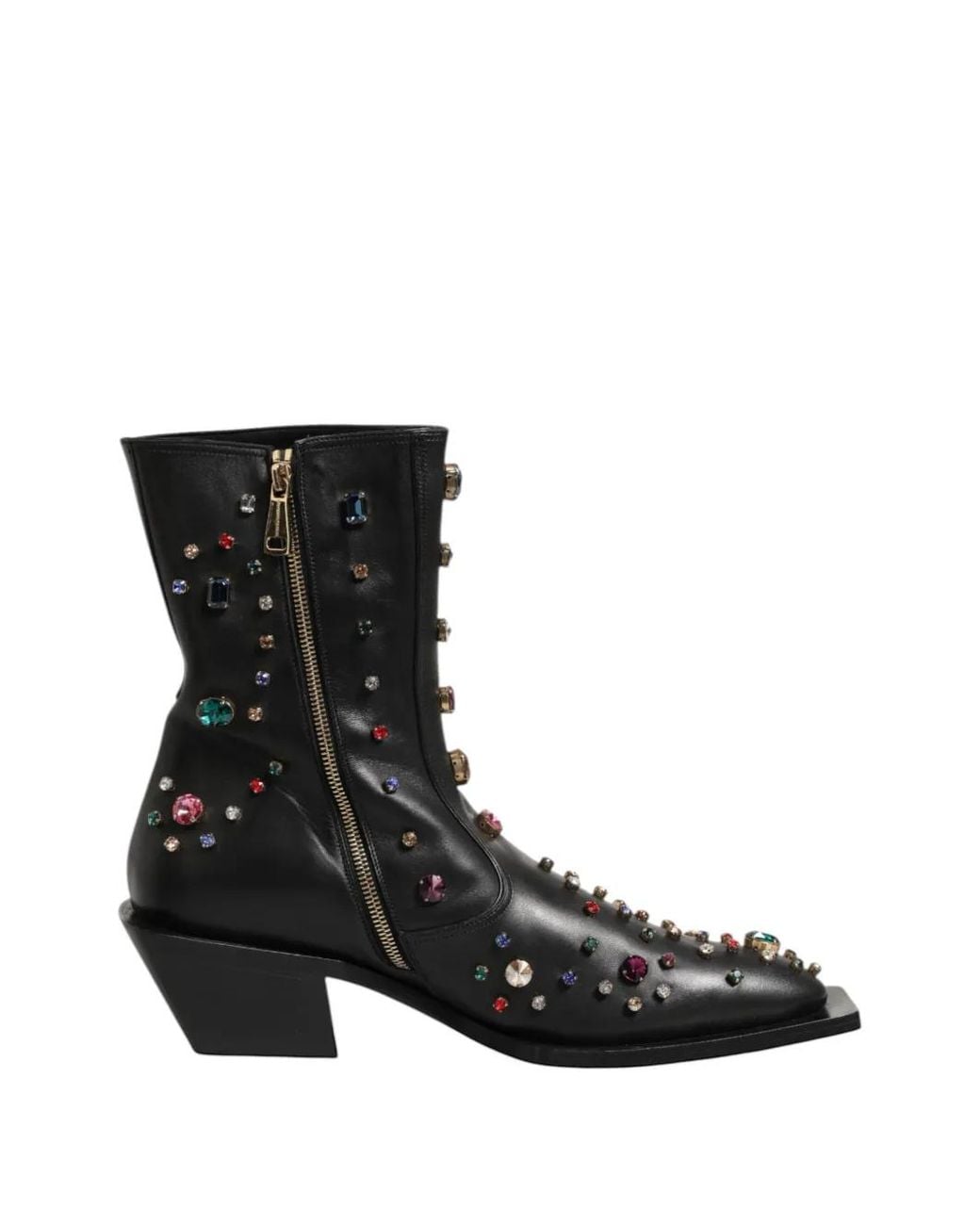 Dolce & Gabbana Black Crystal-Embellished Leather Ankle Boots for men