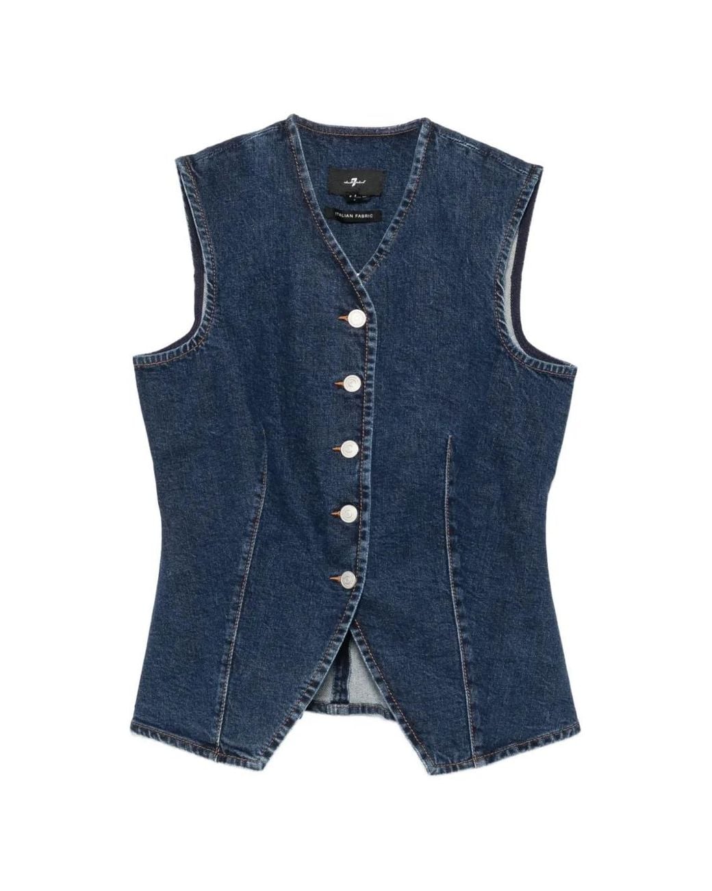 7 For All Mankind Blue Button-Up Denim Waistcoat