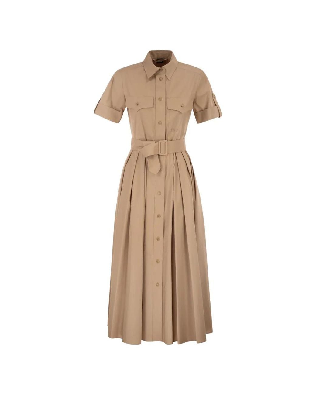 Fay Flap-Pocket Belted Midi Shirt Dress in Natural | Lyst