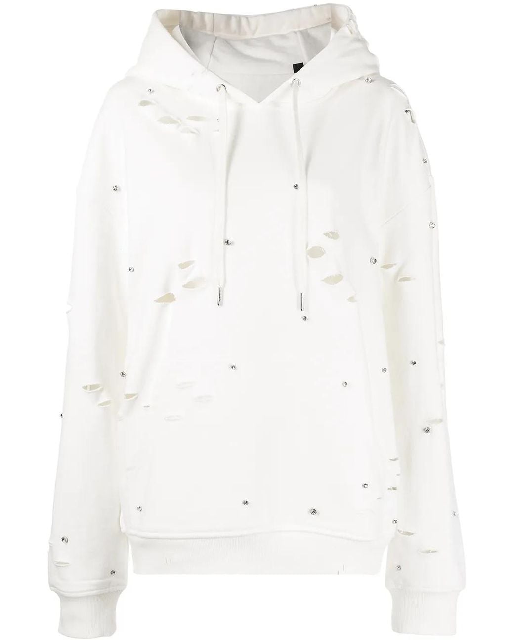 God's Masterful Children White Galaxy Ripped-Detailed Hoodie for men
