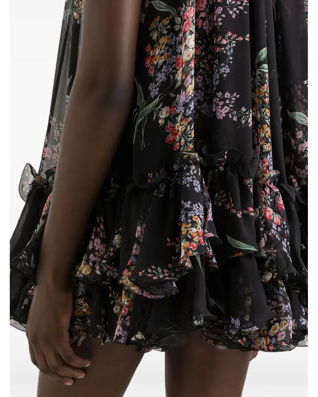 Dolce & Gabbana Black Flower Bouquets-Print Chiffon Dress