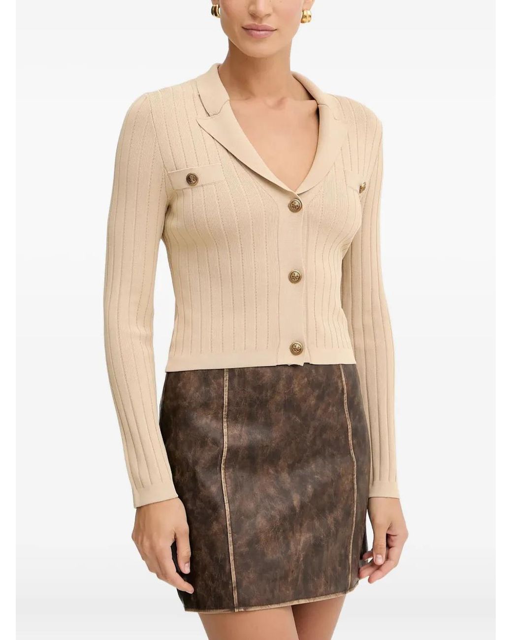 Guess Natural Button Ribbed Cardigan