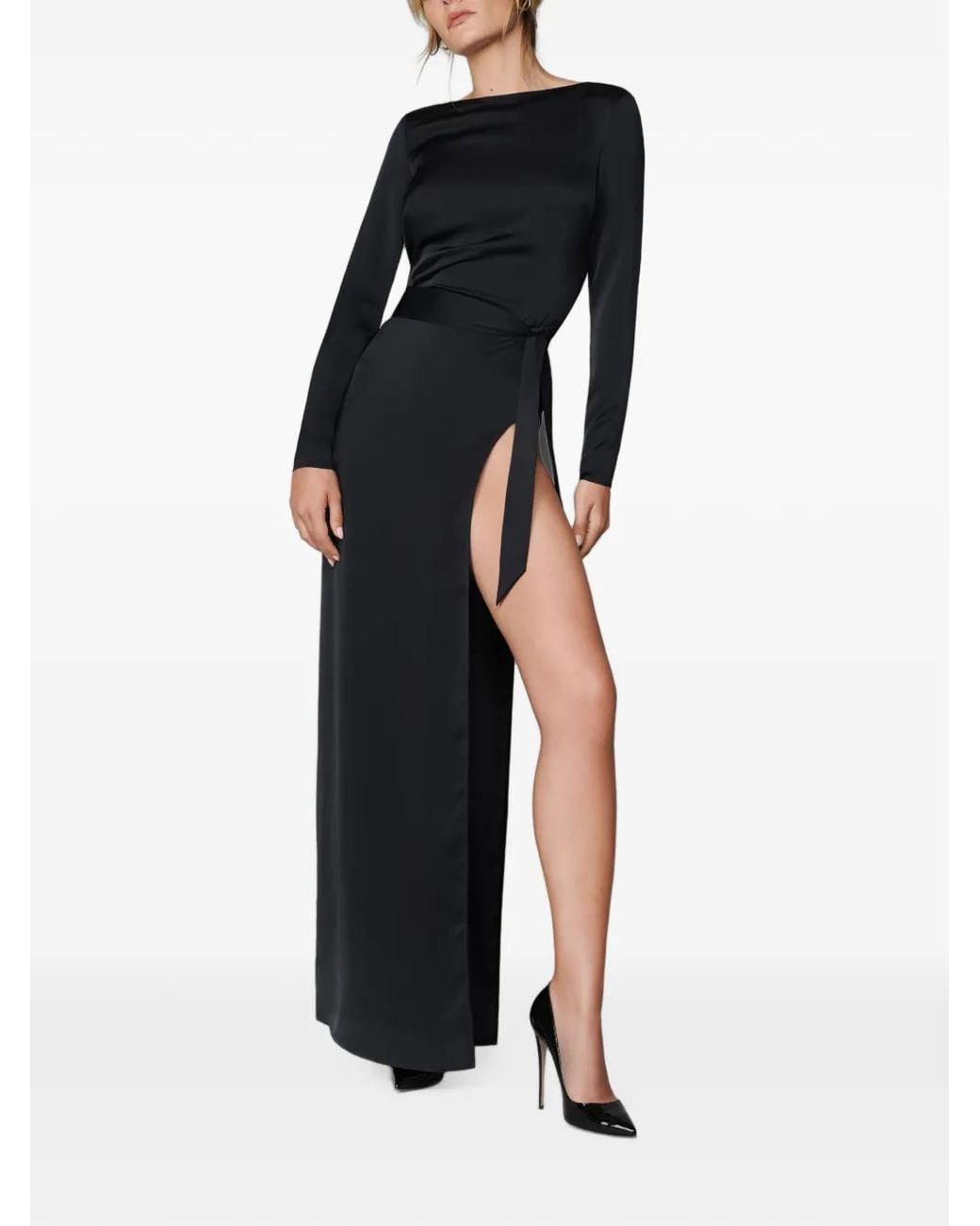 Maison Close Black Satin V-Back Maxi Dress