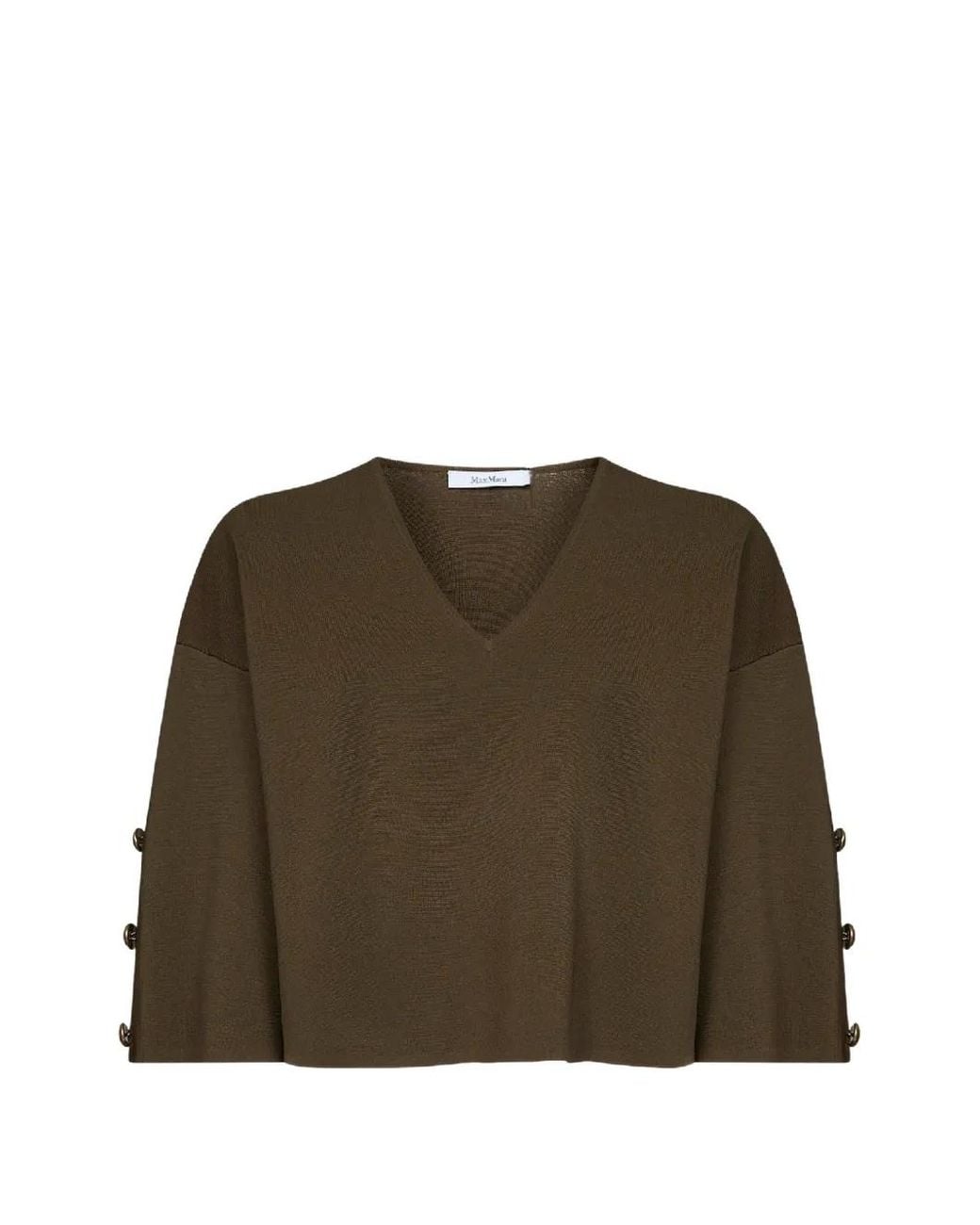 Max Mara Brown Button-Detail V-Neck Sweater
