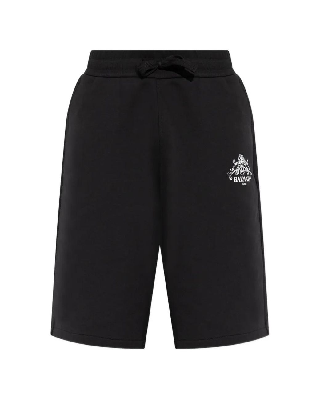 Balmain Black Logo-Print Drawstring Shorts for men