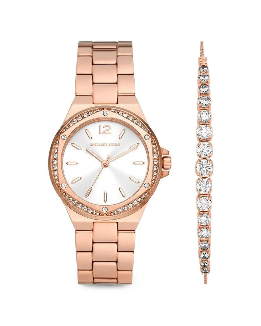 Michael Kors White Lennox Pavé Rose--Tone Watch And Bracelet Gift Set