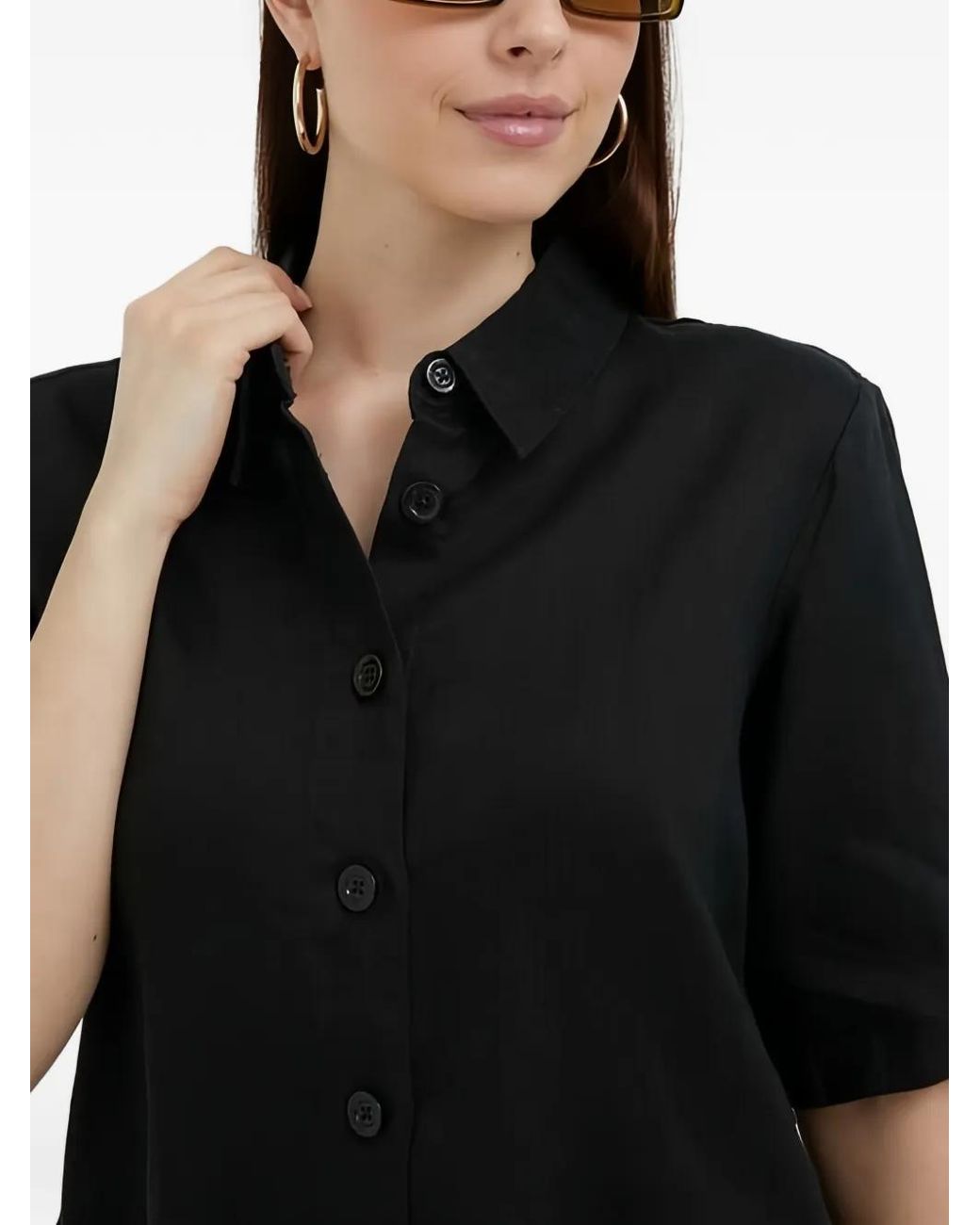 Benetton Black Buttoned Short-Sleeved Shirt