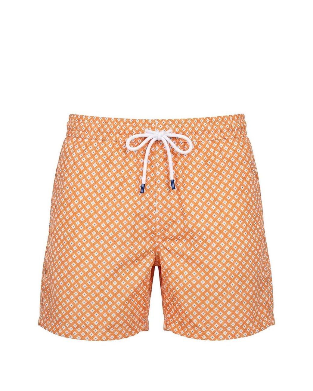 Fedeli Orange Geometric-Print Drawstring Swim Shorts for men