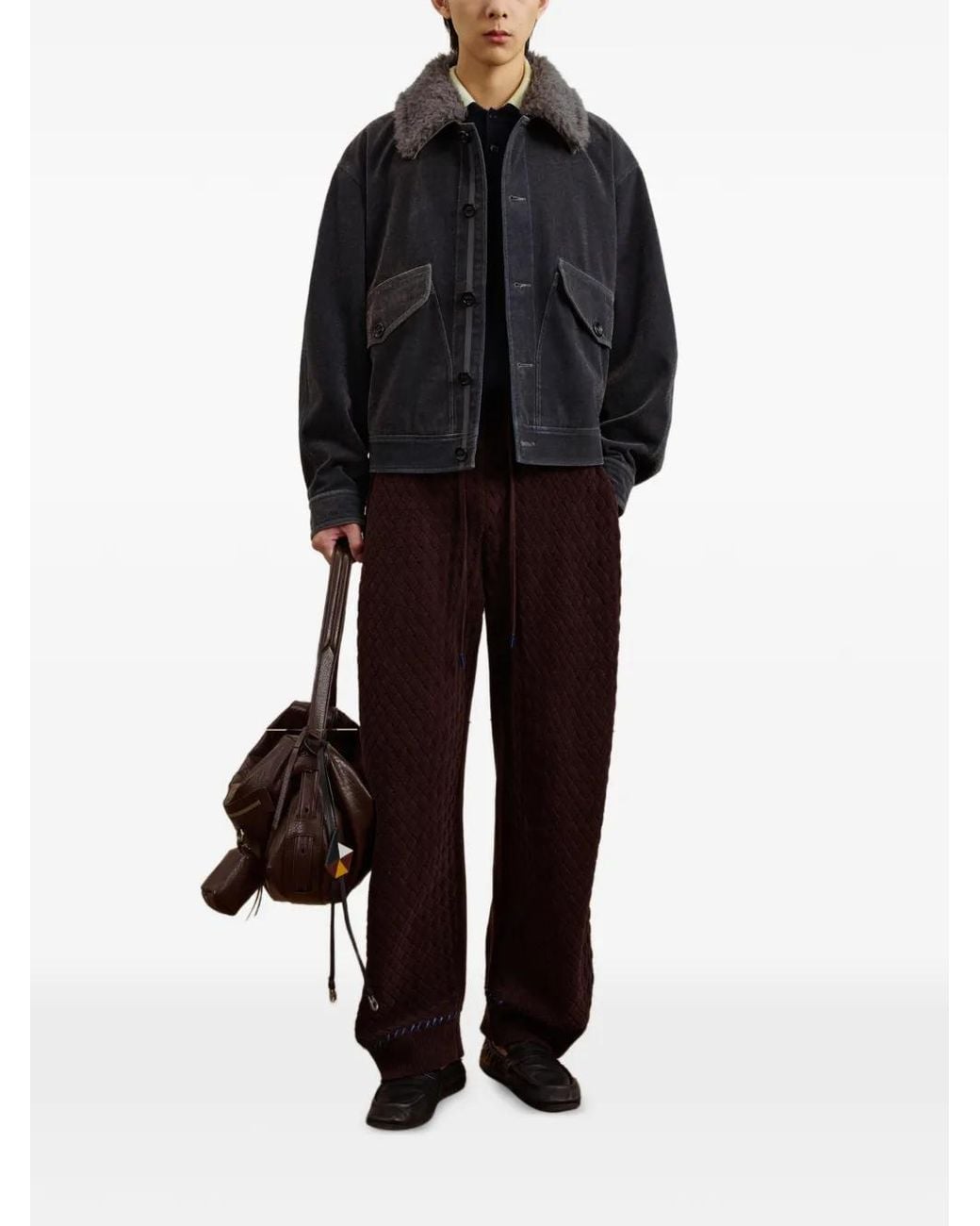 CROQUIS Shearling-Collar Denim Jacket in Black for Men | Lyst