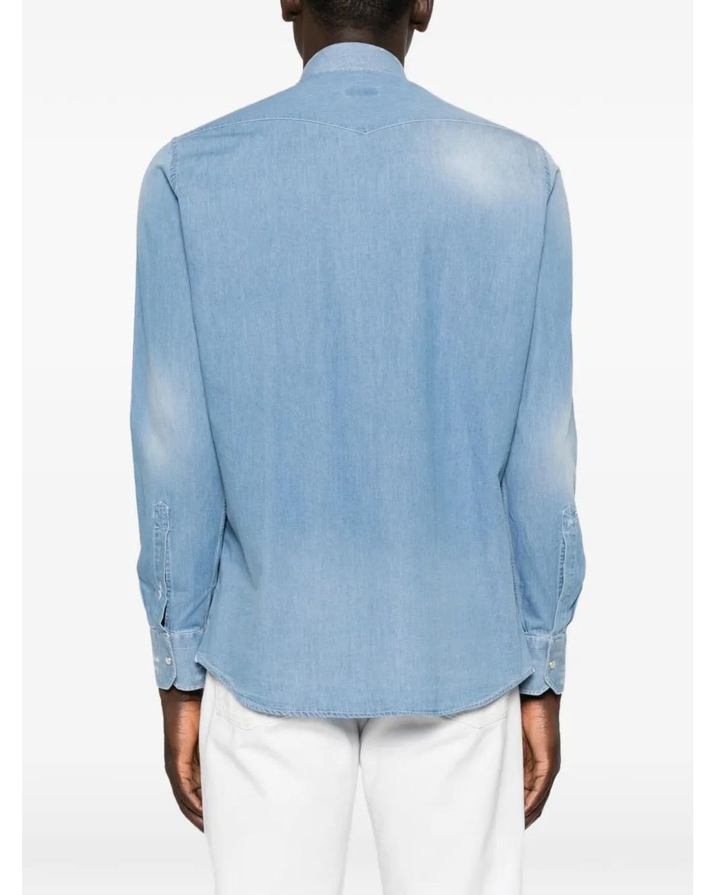 Sartorio Napoli Blue Western-Yoke Faded Shirt for men