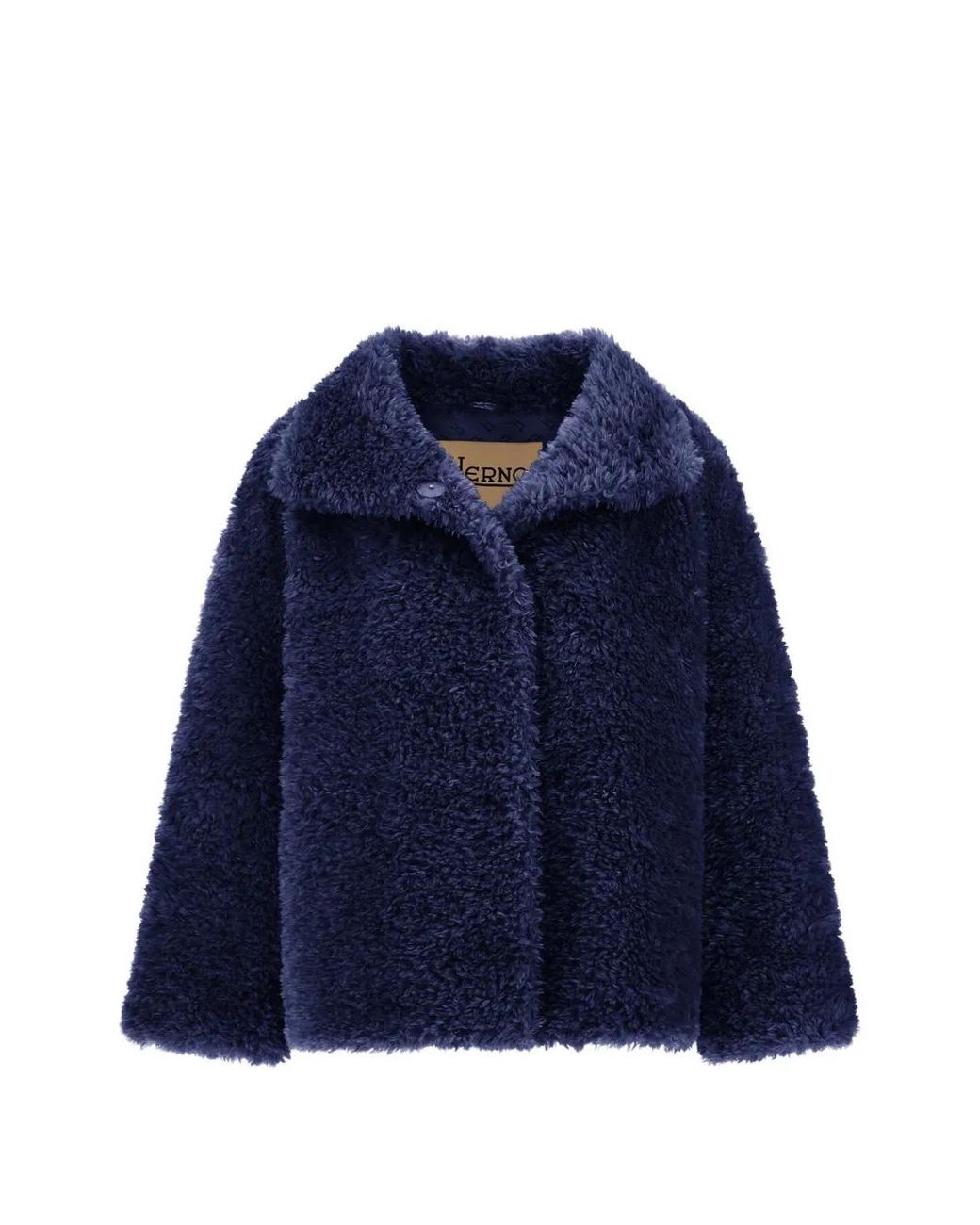 Herno Blue Curly-Effect Faux-Fur Jacket