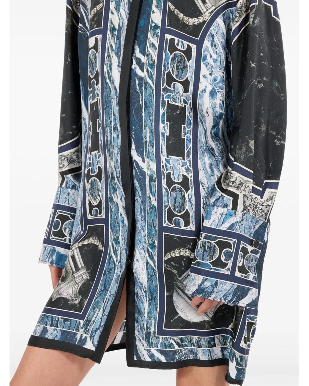Roberto Cavalli Blue Silk Long Shirt