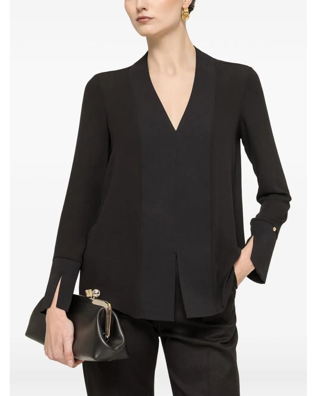 Nissa Black V-Neck Chiffon Top