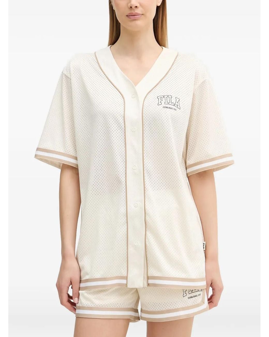 Fila White Villanova Logo-Print Mesh-Knit T-Shirt
