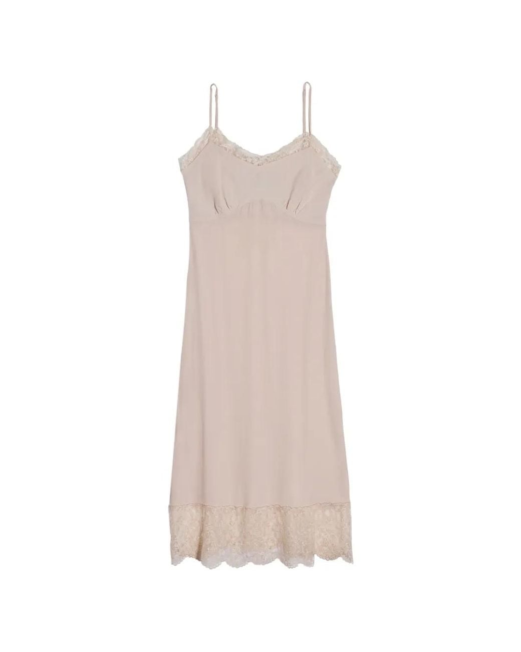 Simone Rocha White Powder- Silk-Blend Crepe De Chine Dress By Straight Cut. Adjustable Straps.Embroidered Lace Edges. Side Slit. Gathered Bust