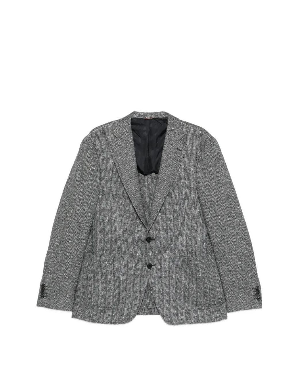 Canali Gray Herringbone-Pattern Single-Breasted Jacket for men