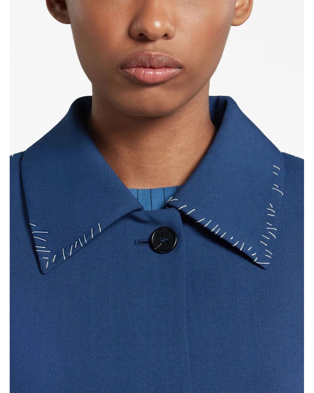 Marni Blue Contrasting-Stitch Single-Breasted Coat