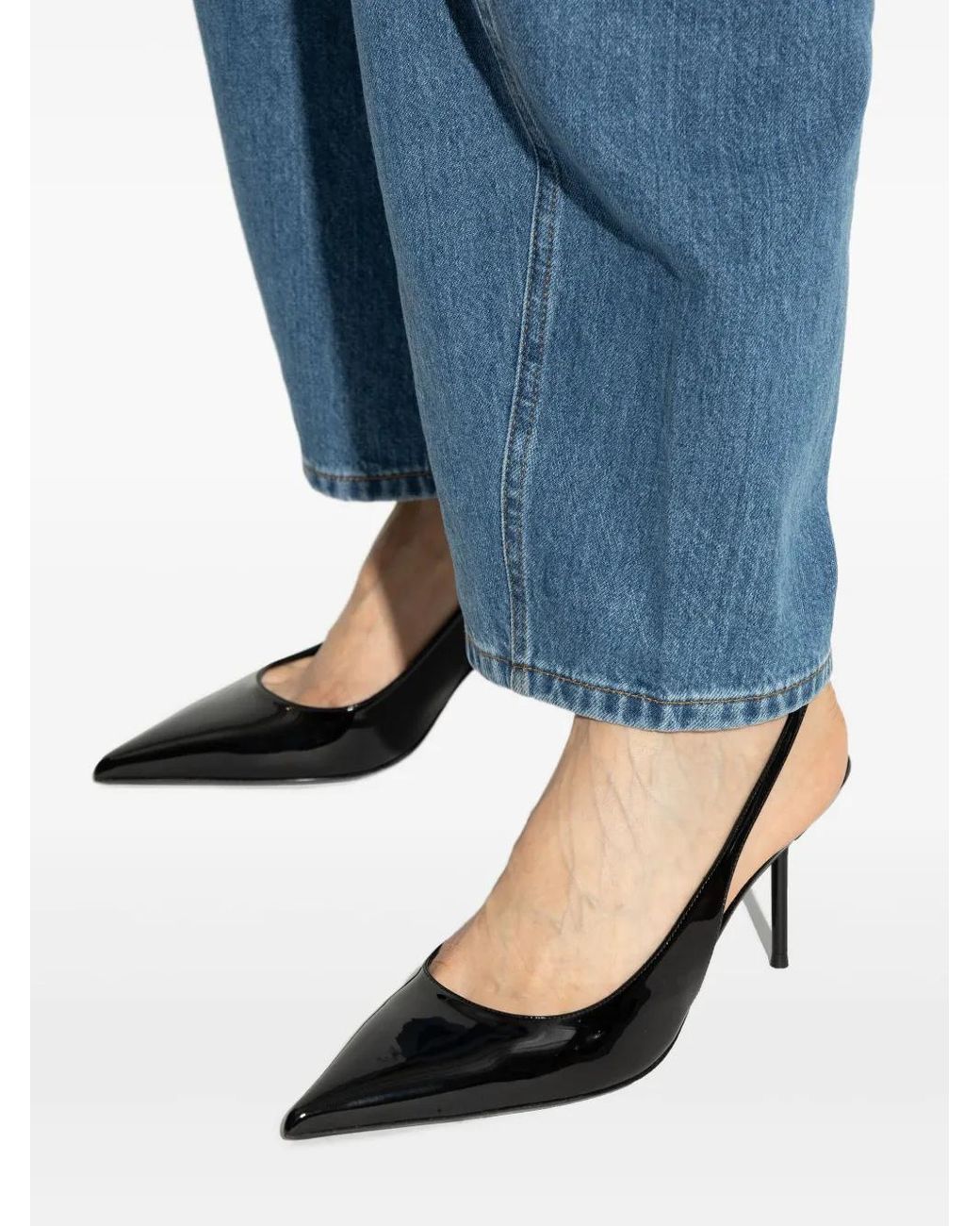 Paris Texas Black Pointed-Toe Slingback Pumps