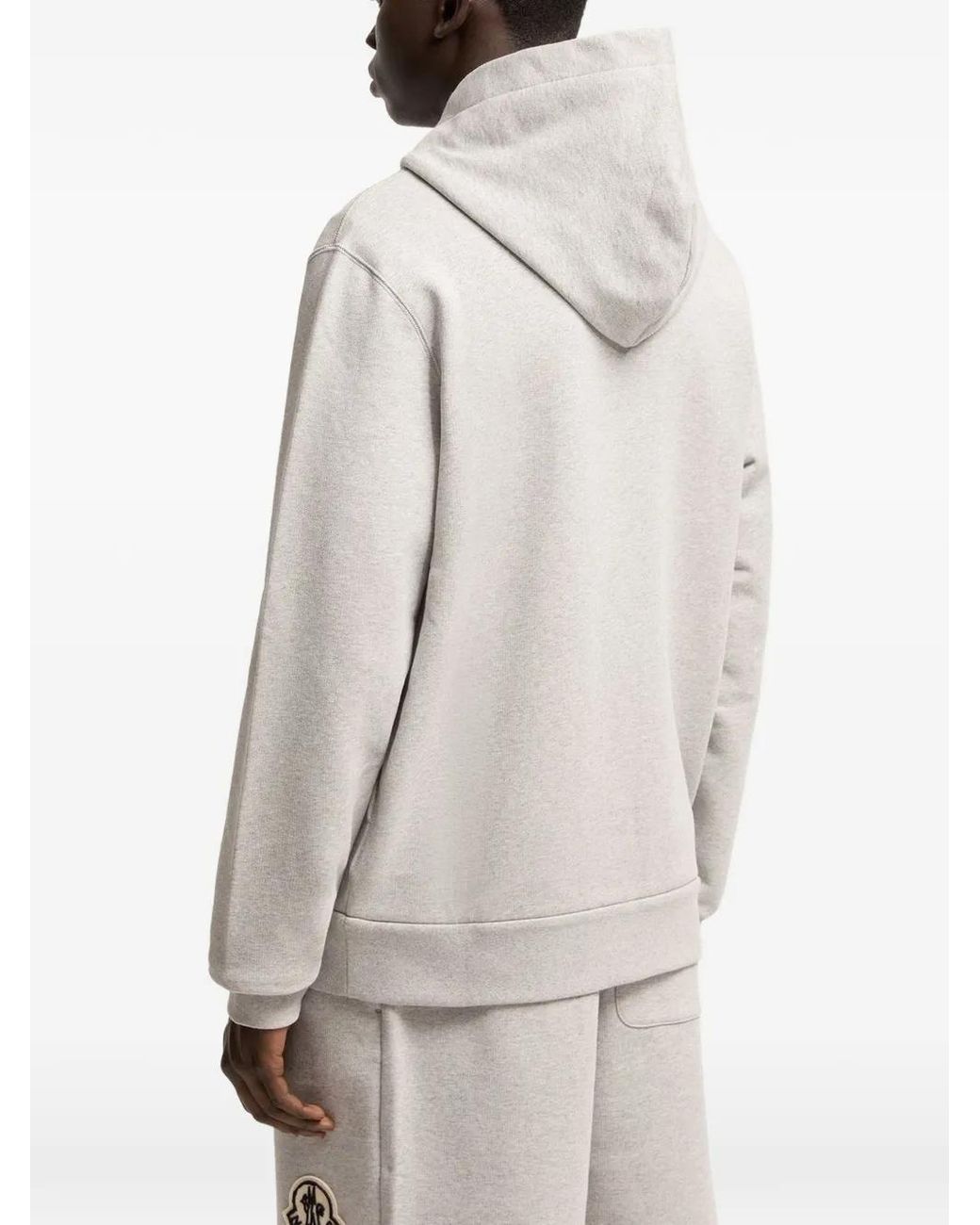 Moncler White Sketched Logo Zip-Up Cotton Hoodie for men
