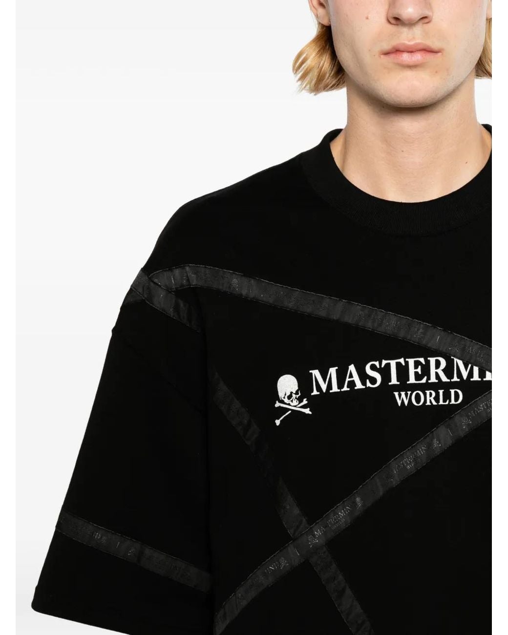MASTERMIND WORLD Black Logo-Print Panelled T-Shirt for men