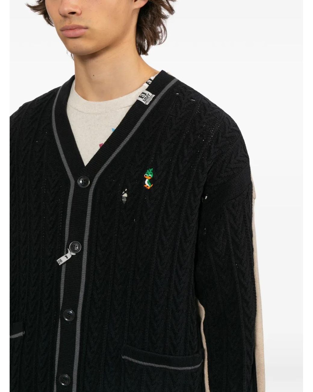 Maison Mihara Yasuhiro Black Cardigan En Maille Torsadée À Logo Brodé for men