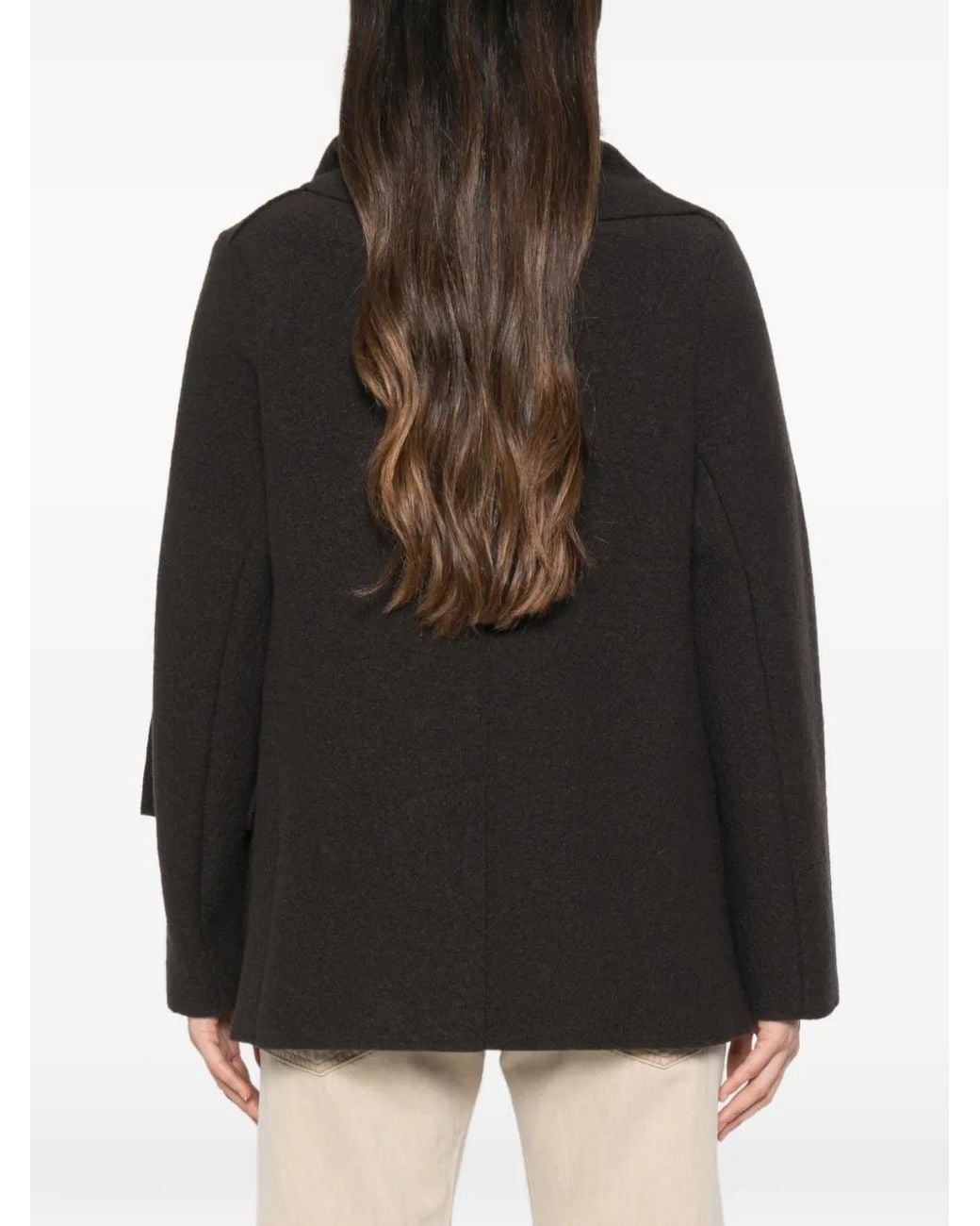 Whyci Black Scarf-Detail Flap-Pocket Coat