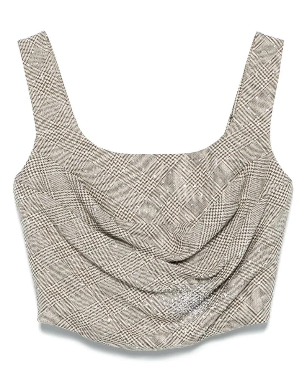 GIUSEPPE DI MORABITO Gray Check-Pattern Corset Top