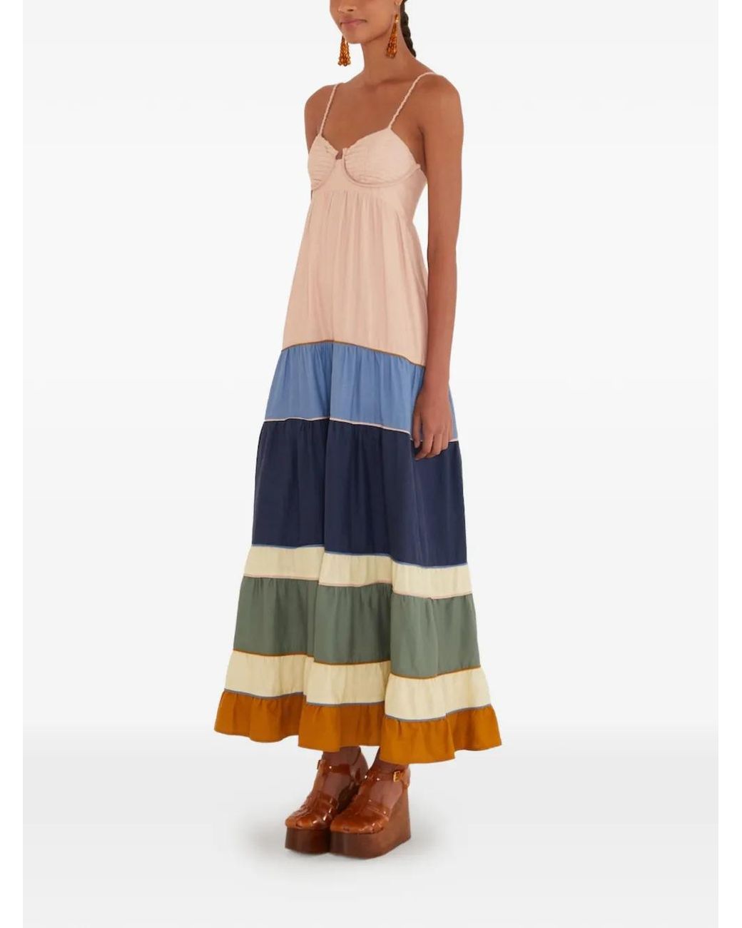 Farm Rio Blue Maxi FARM Rio Braided Straps Panelled Maxi Dress in Blue | Lyst