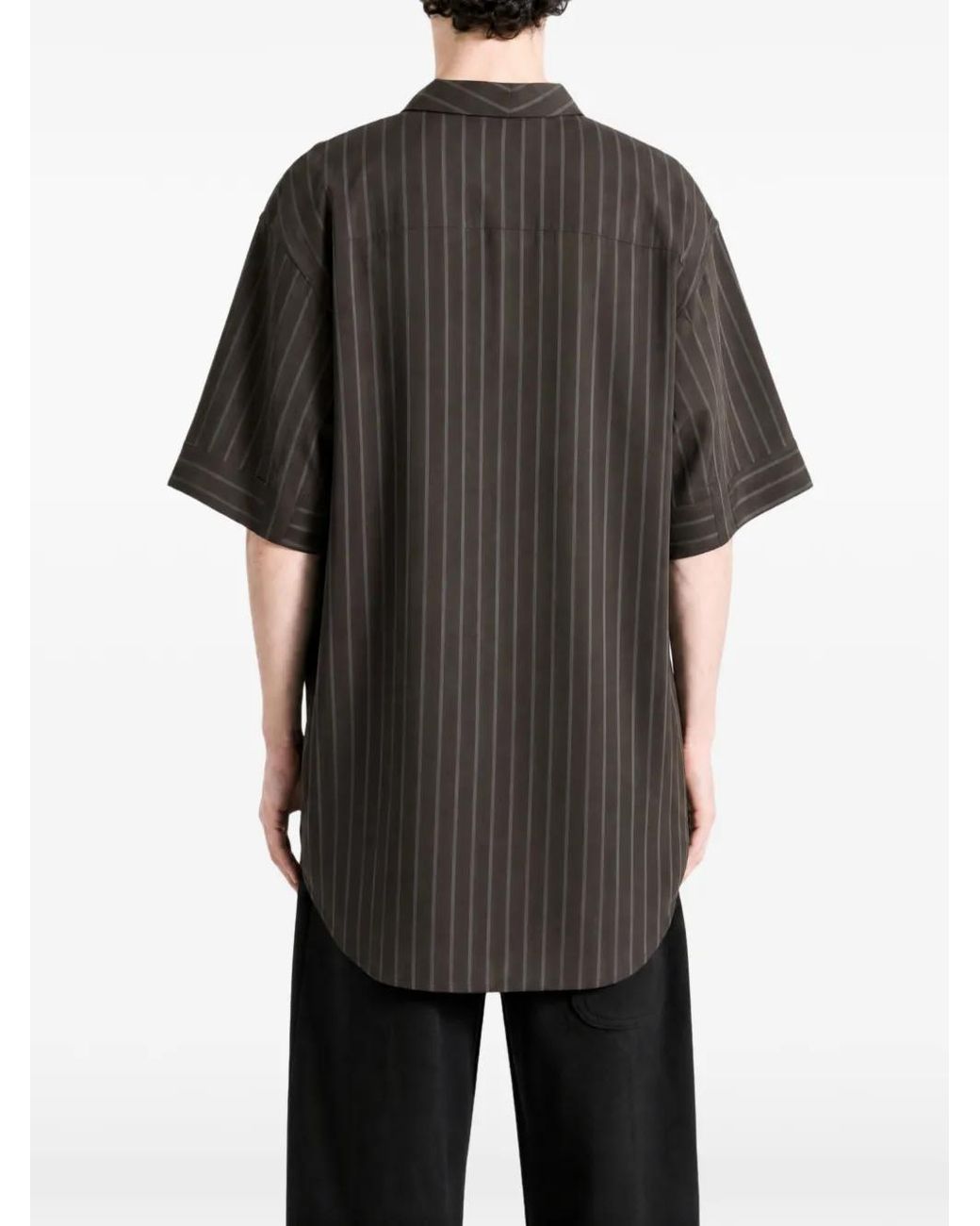 Omar Afridi Black Vertical-Stripe Epaulette Shirt for men