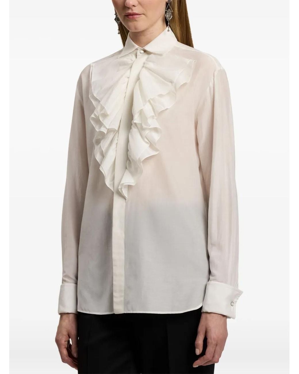 Ralph Lauren White Ruffled-Collar Shirt
