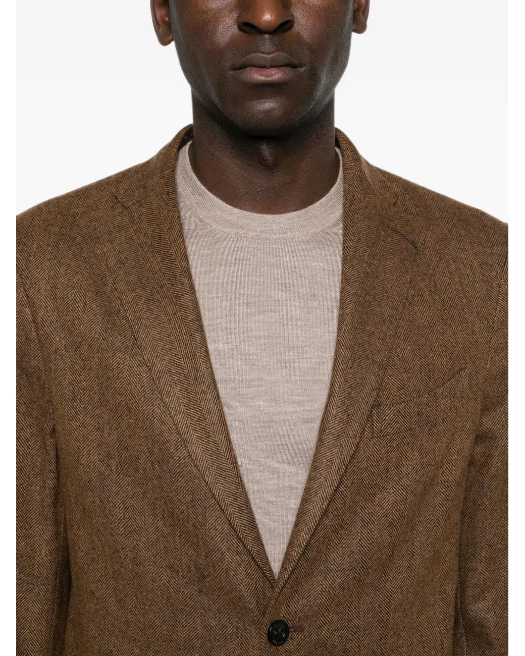 Boglioli Brown Herringbone Wool Blazer for men