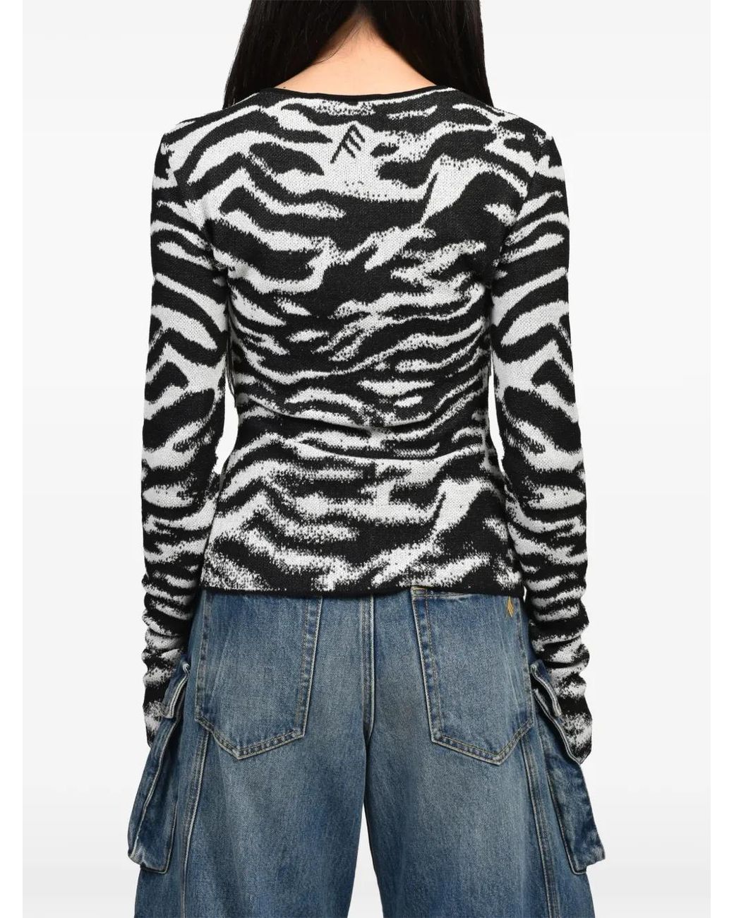 The Attico Black Zebra-Jacquard Button-Up Cardigan
