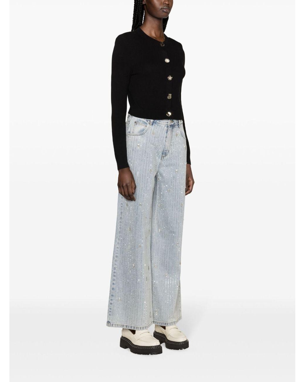 【SANDRO】Rhinestone Embellished Wide Leg Jeans in Sand Sandro Rhinestone Embellished Wide Leg Jeans In Sand - 20
