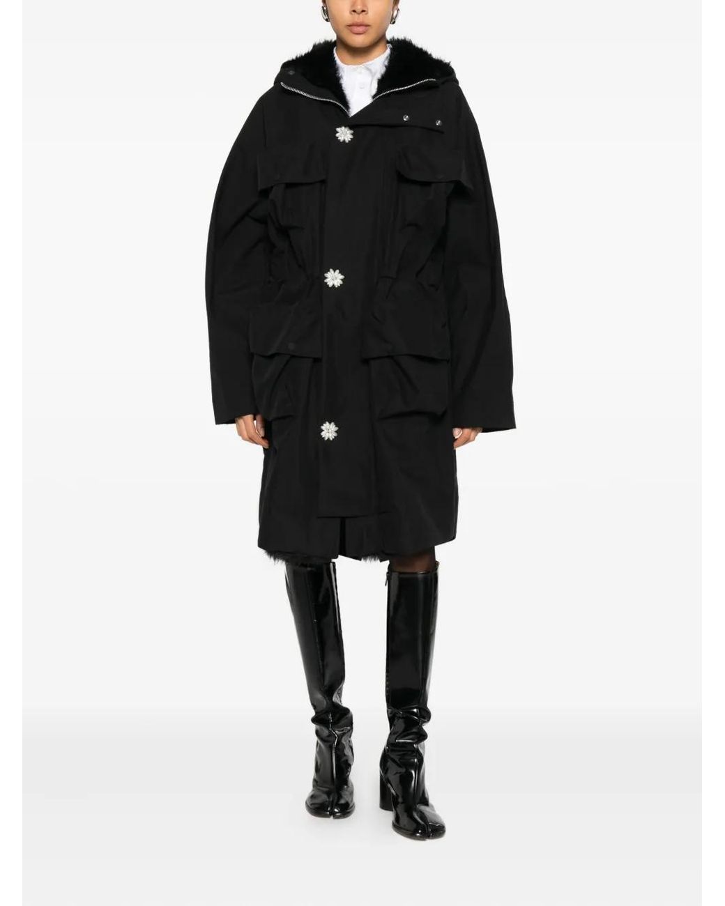 Simone Rocha Black Hooded Parka Coat