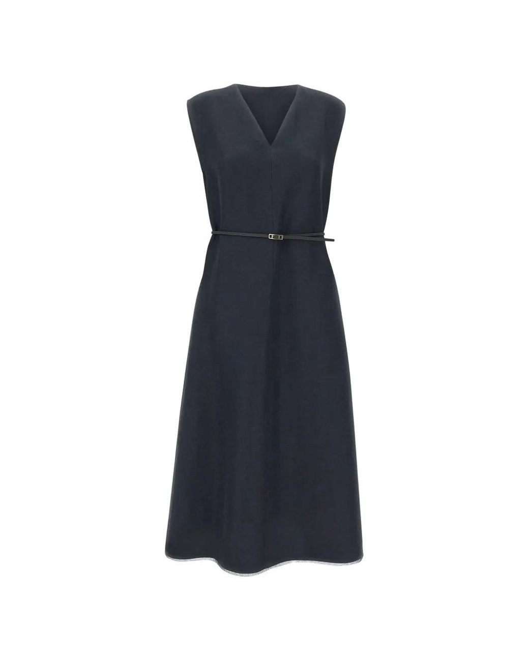 Fabiana Filippi Blue V-Neck Belt Midi Dress