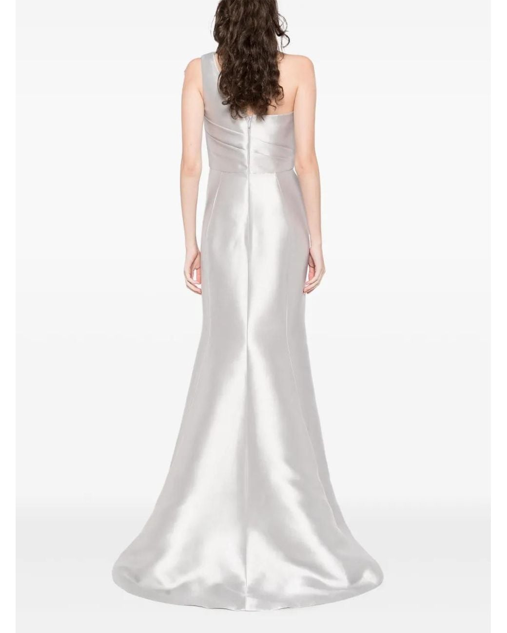 Amsale White Mikado Draped Bodice Gown