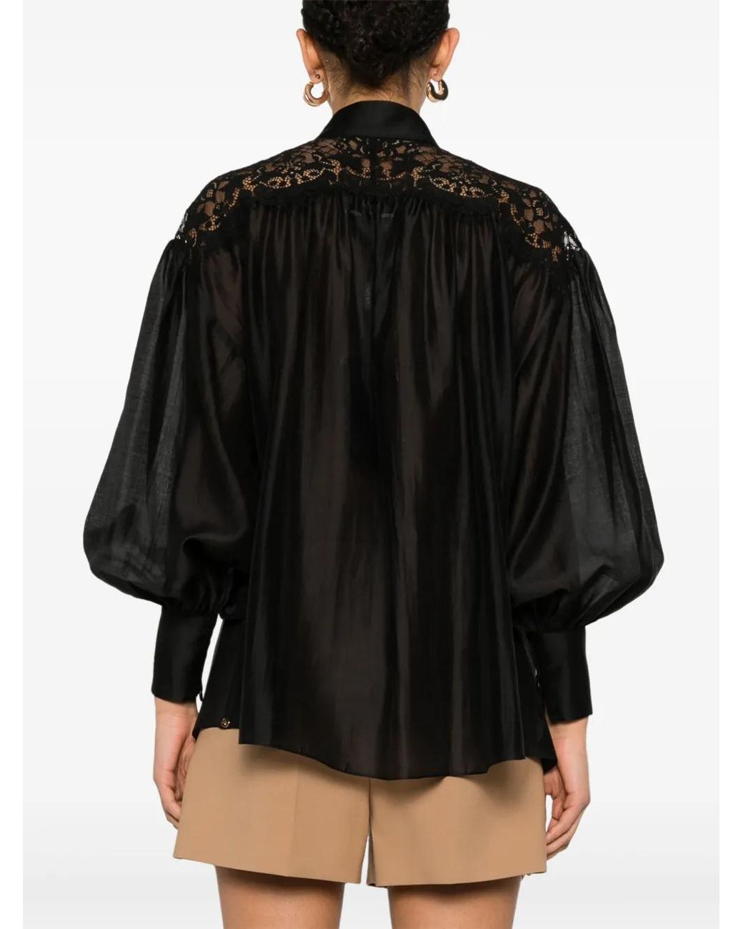 Nissa Black Lace-Detail Blouse